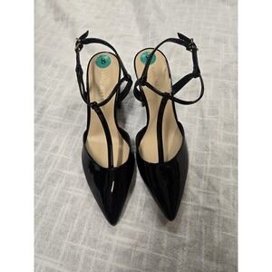 New NINE WEST  Black Women's Patent Leather Pointed Toe T Strap Sz 8